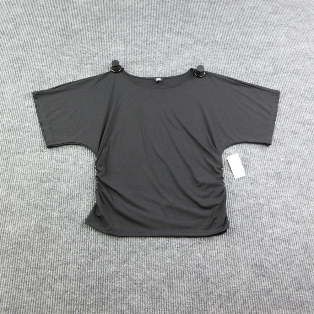 I.N.C. Shirt Womens XL Black Short Sleeve Rouched Sides Stretch Pullover NWT